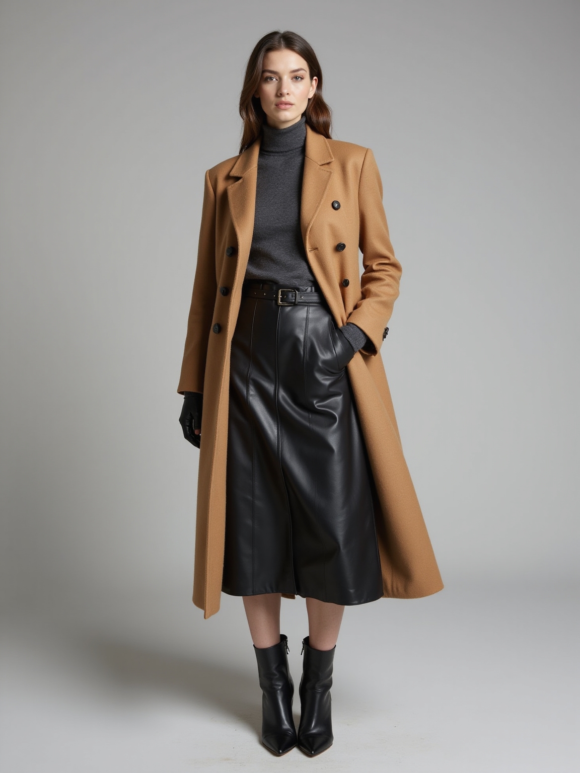monochrome leather midi ensembles
