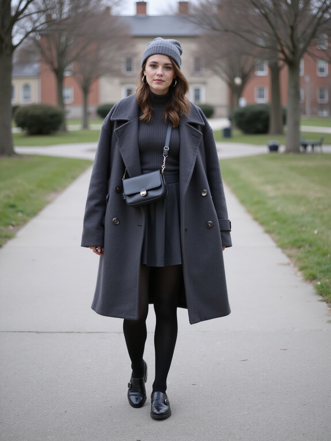 monochrome textured winter campuswear