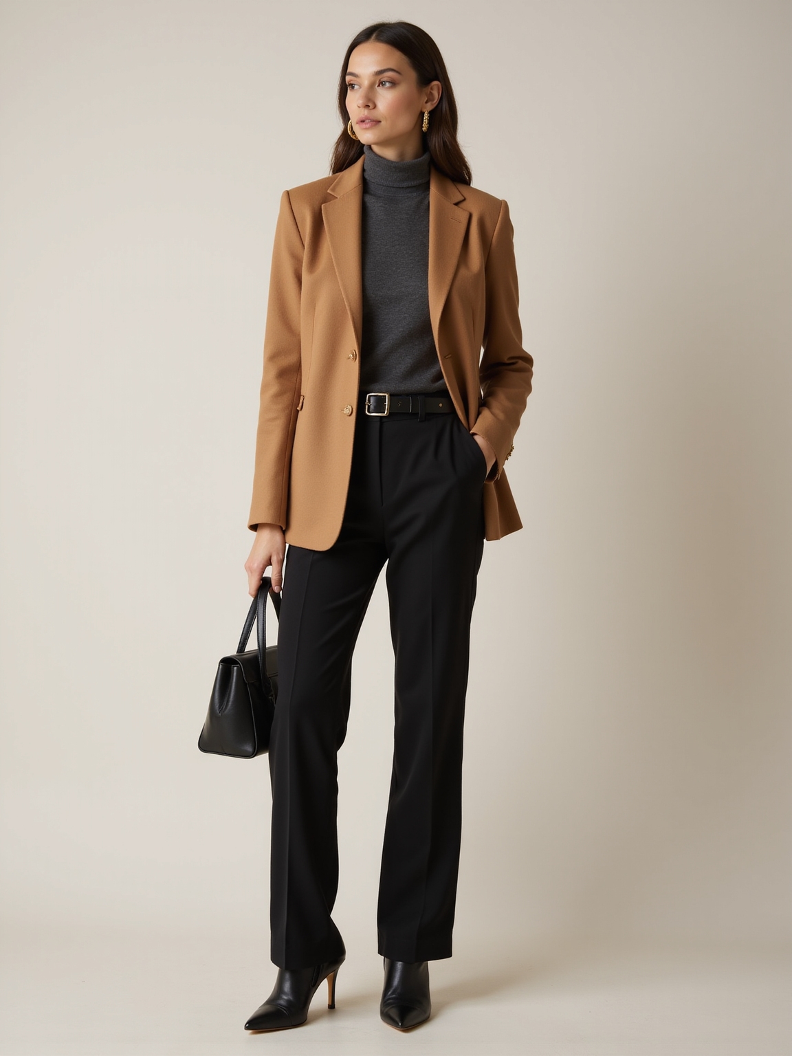 monochrome turtleneck blazer transition