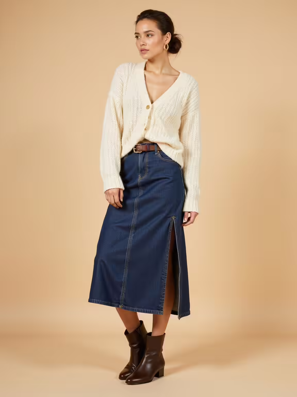 muted knit slit midi