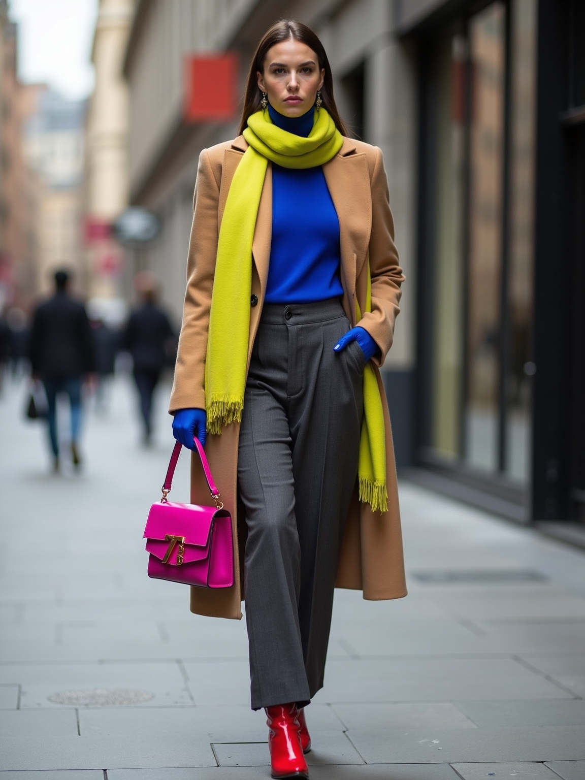 neon accents brighten winter neutrals