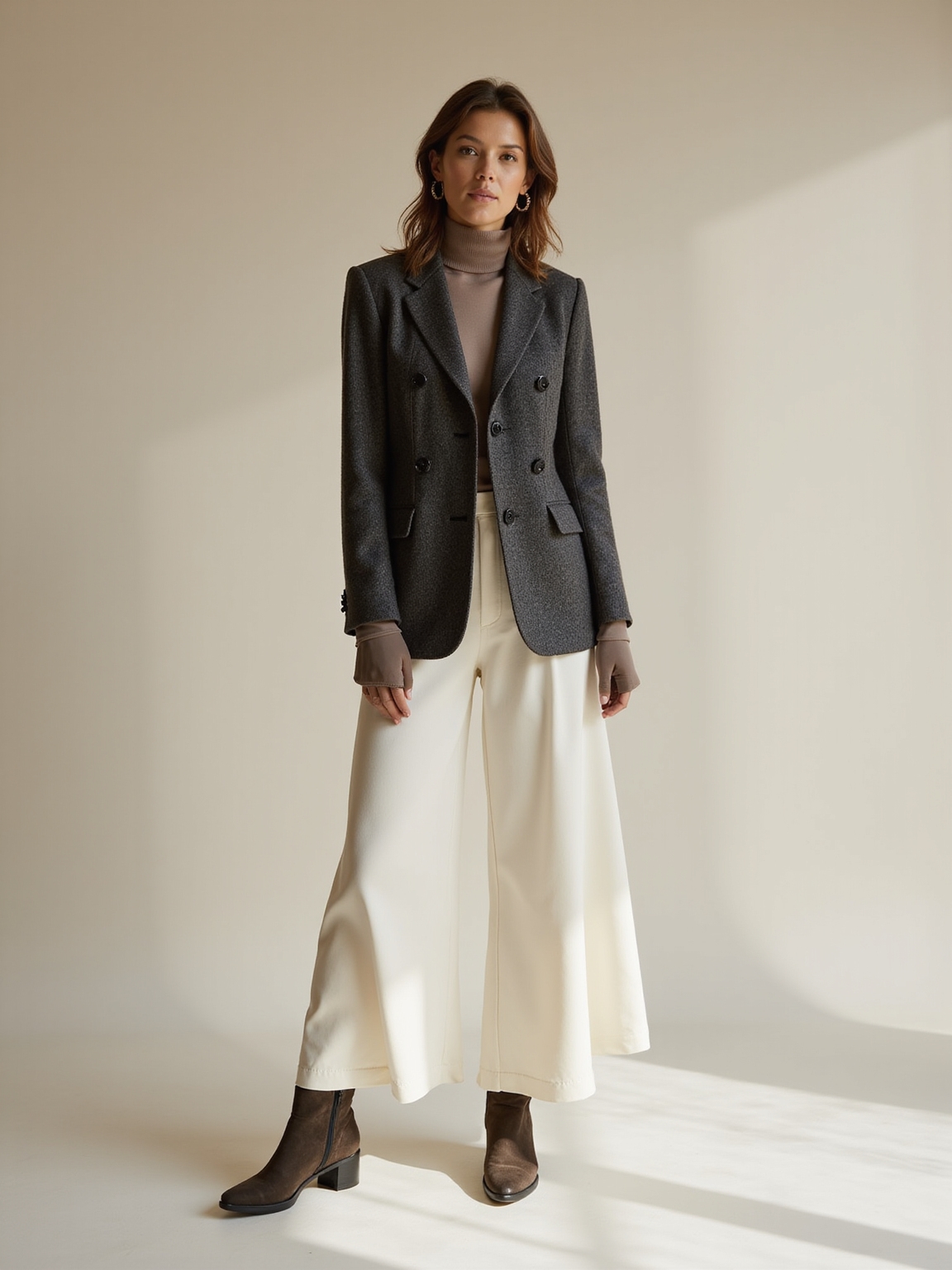 nipped blazer billowy palazzo pants