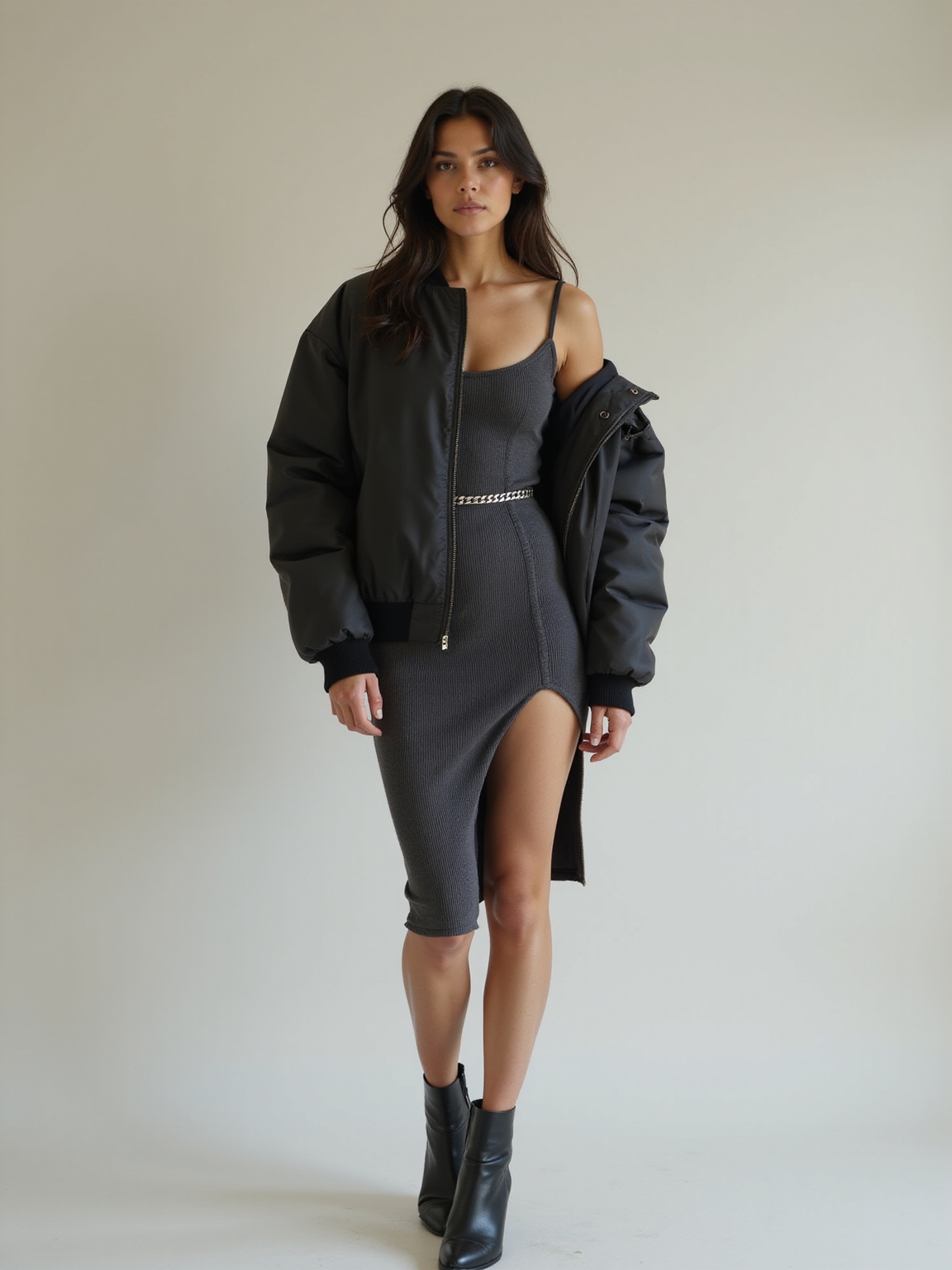 oversized bomber slinky dress