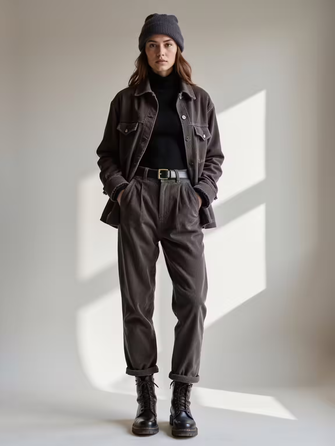 oversized corduroy charcoal layers