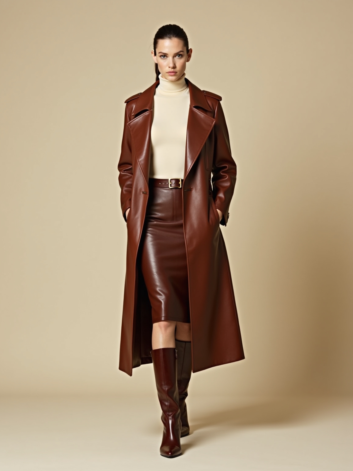 patent leather trench ensemble