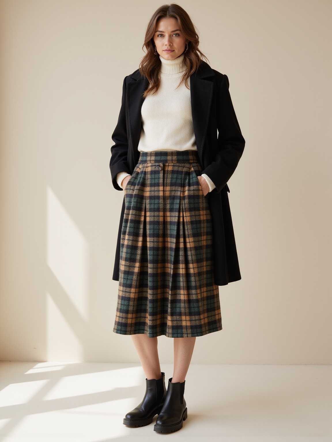 plaid a line chunky boots
