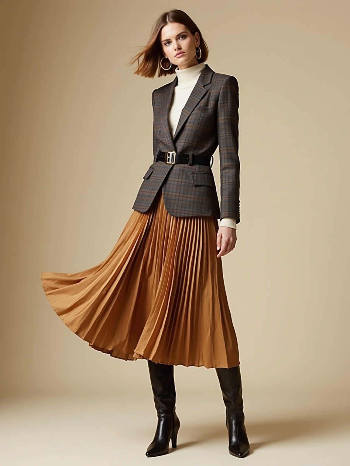 plaid blazer pleated skirt