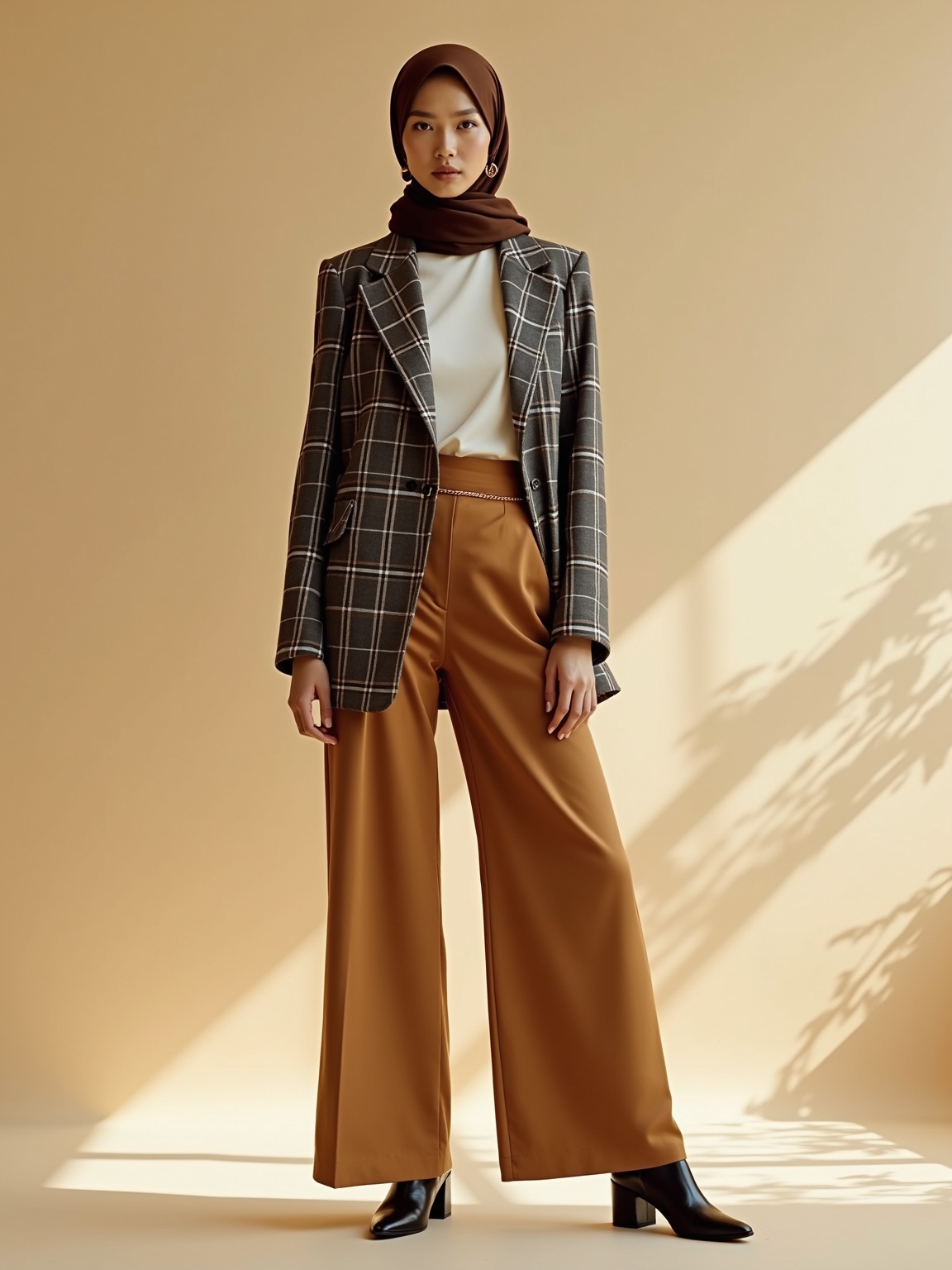 plaid blazer wide leg trousers