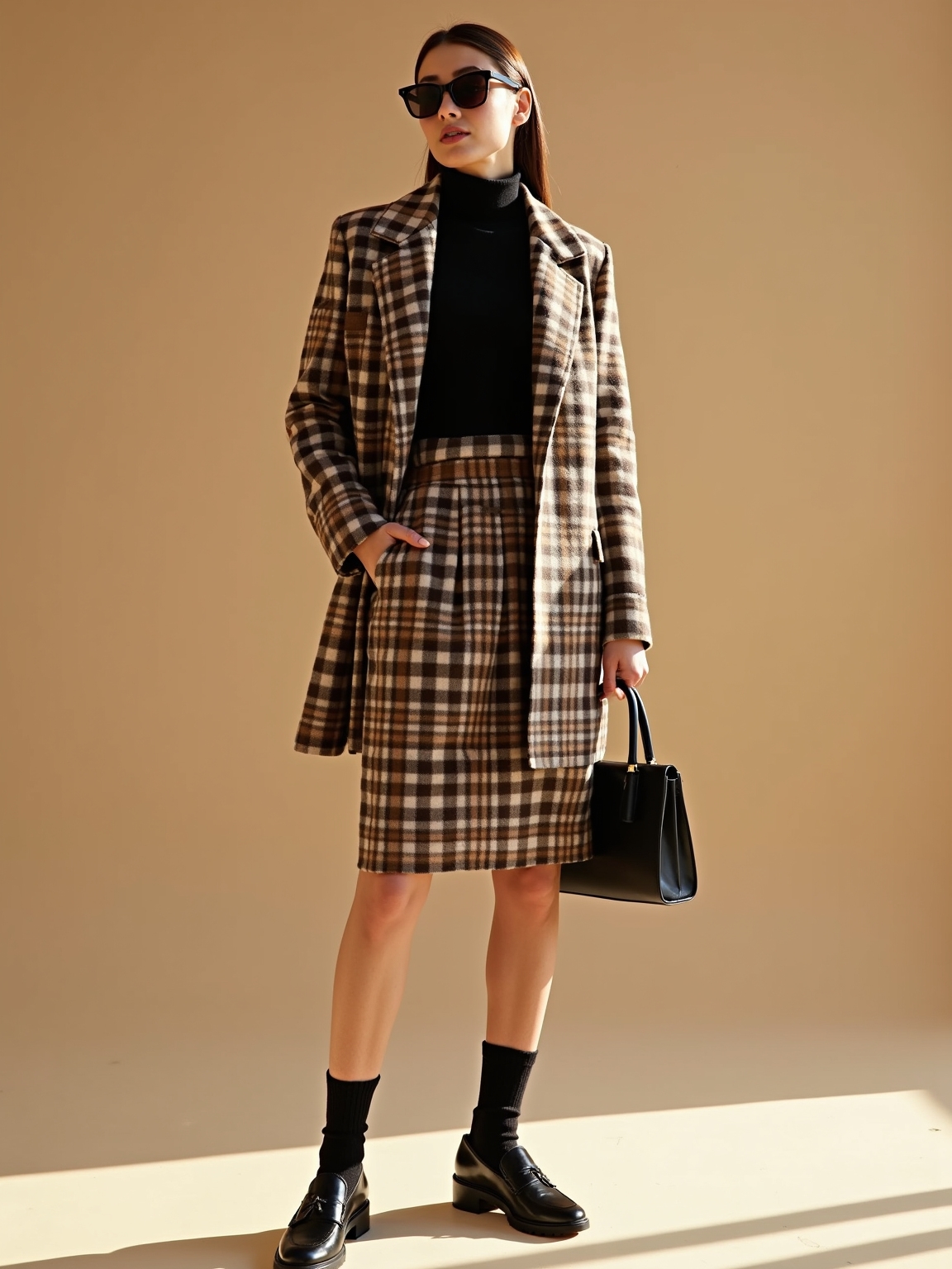 plaid coat chunky loafers