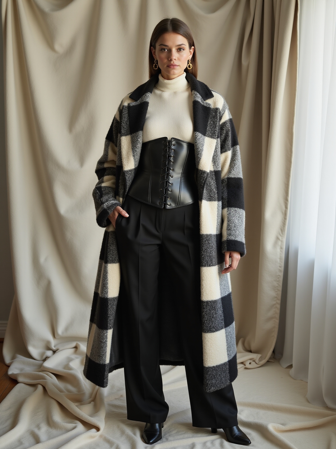 plaid coat with corset