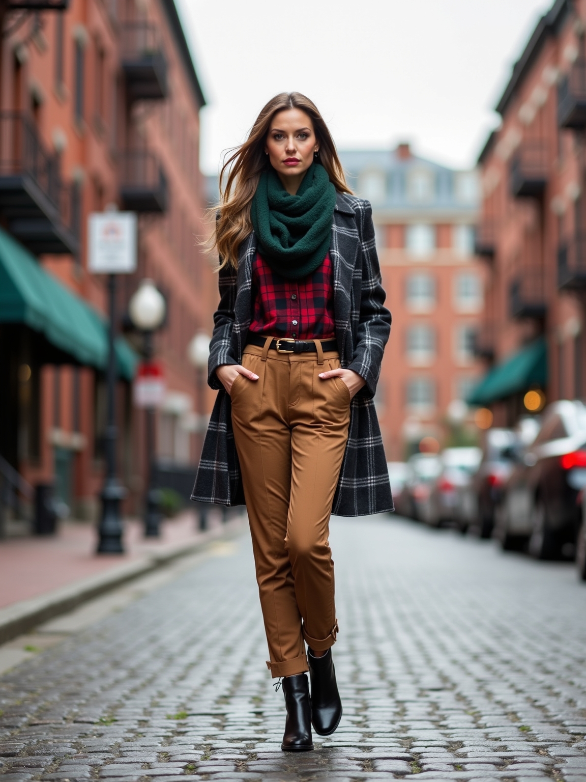 plaid layers for chilly evenings