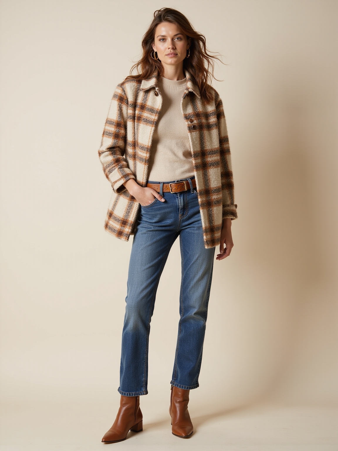 plaid shacket with denim