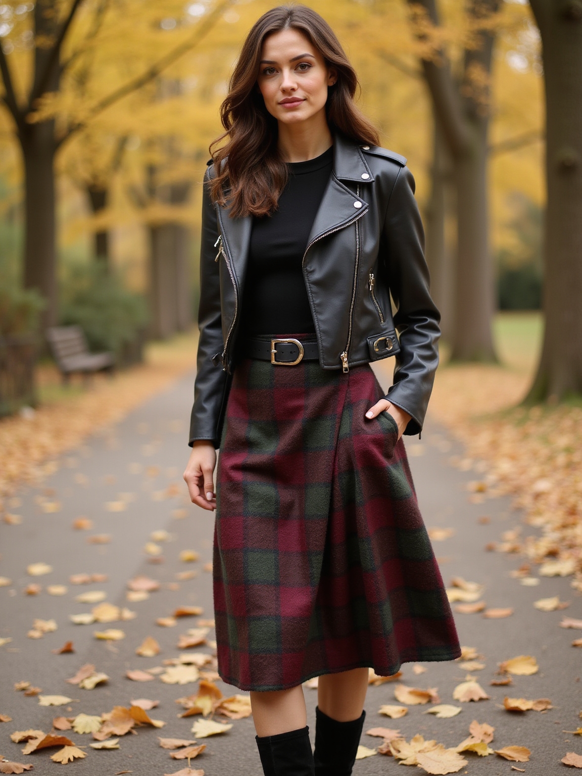 plaid skirt fitted moto
