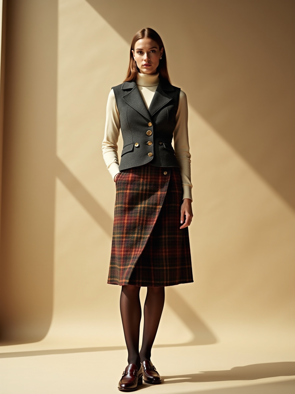 plaid skirt tailored vest