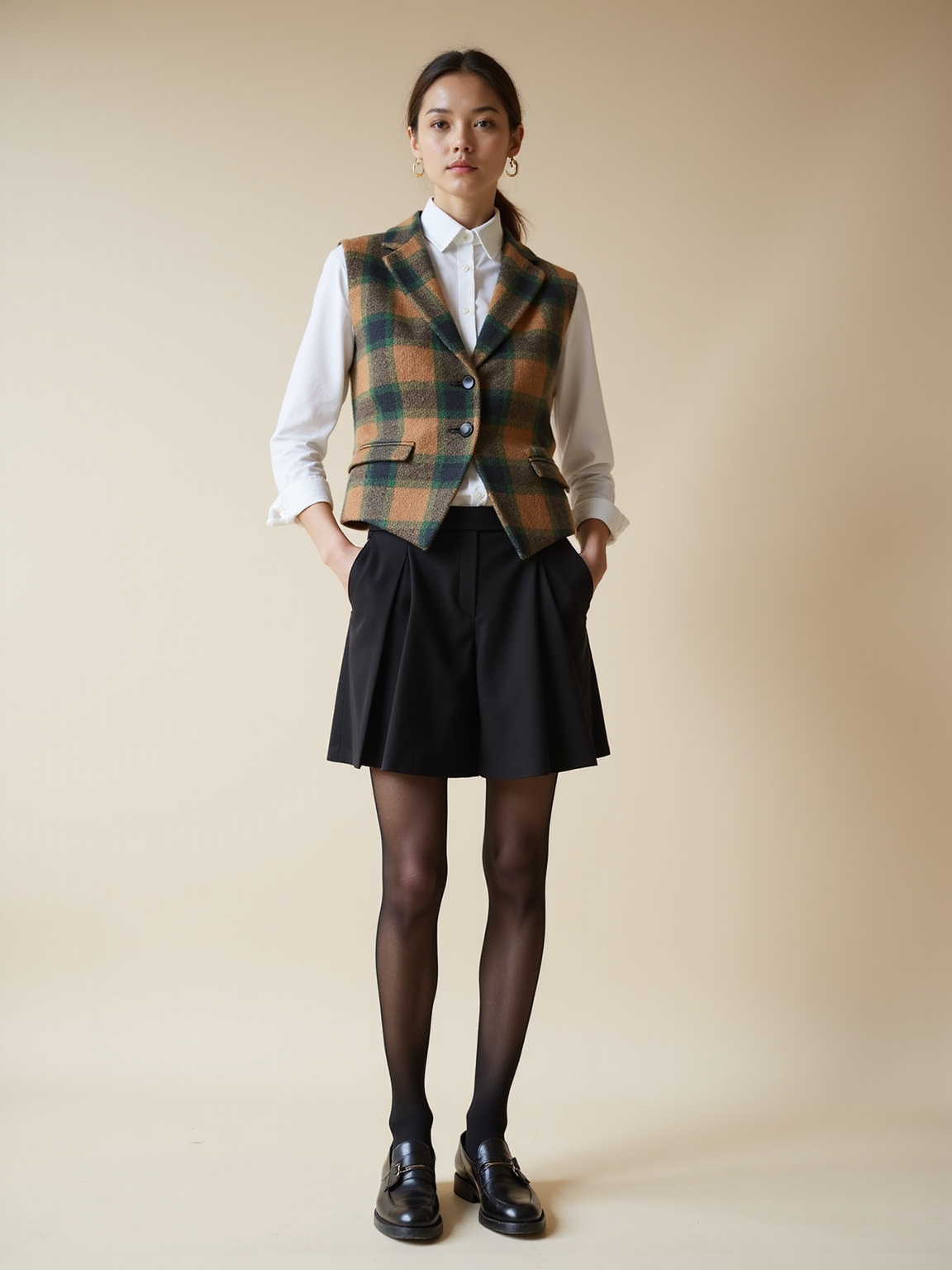 plaid vest over oxford