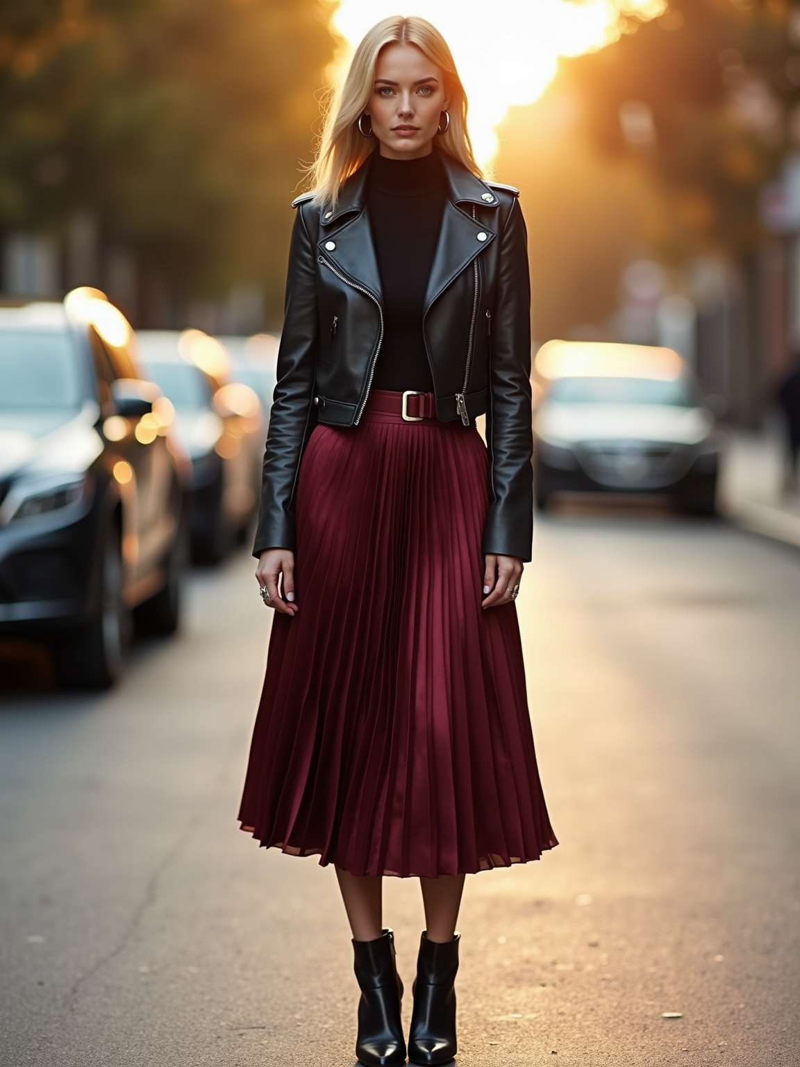 pleated skirt biker attitude