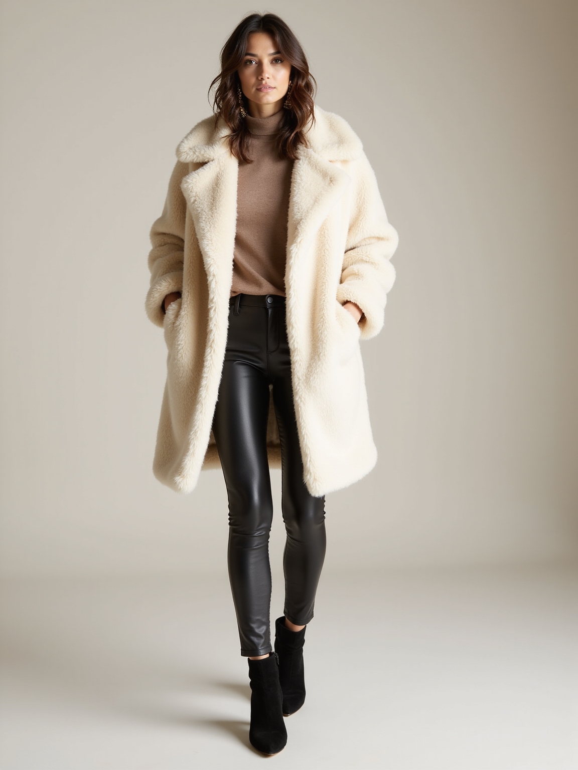 plush faux fur with leather
