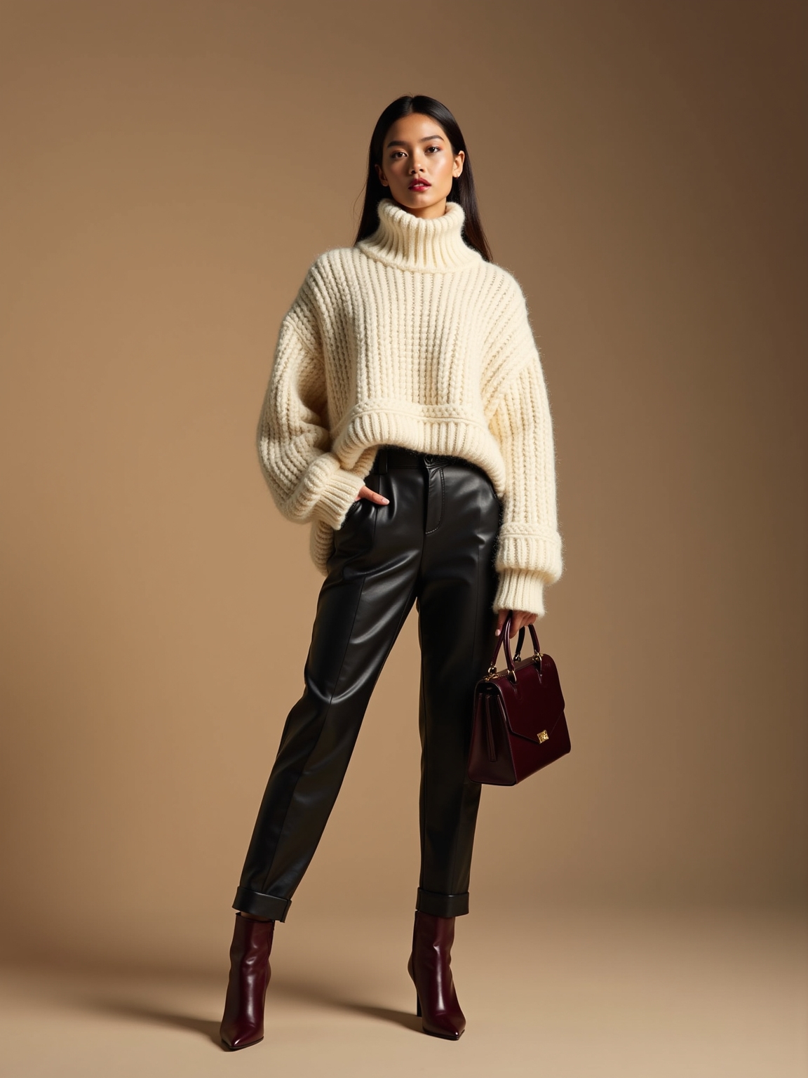 plush knit meets polished contrast