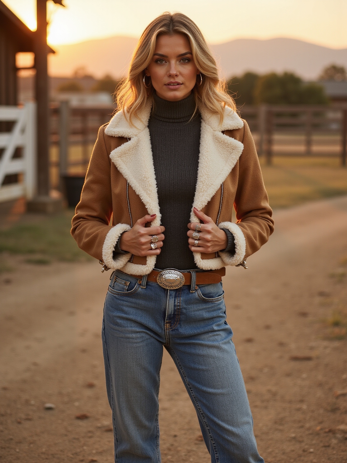 plush shearling jacket weathered denim