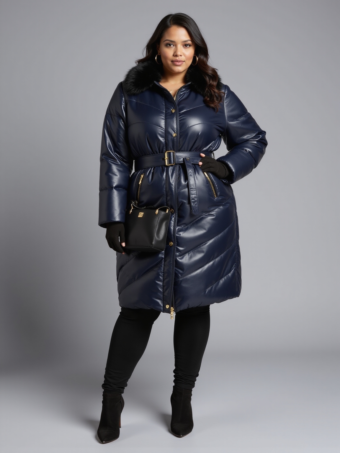 polished belted high shine puffers