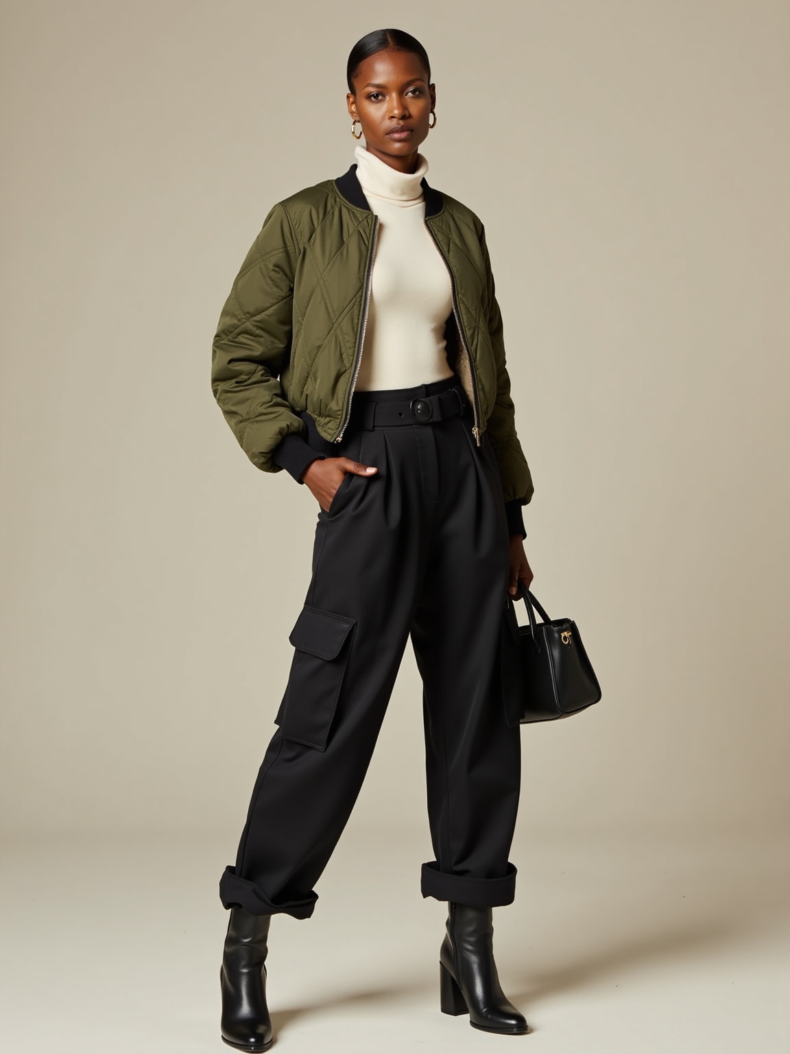 quilted bomber cargo pants