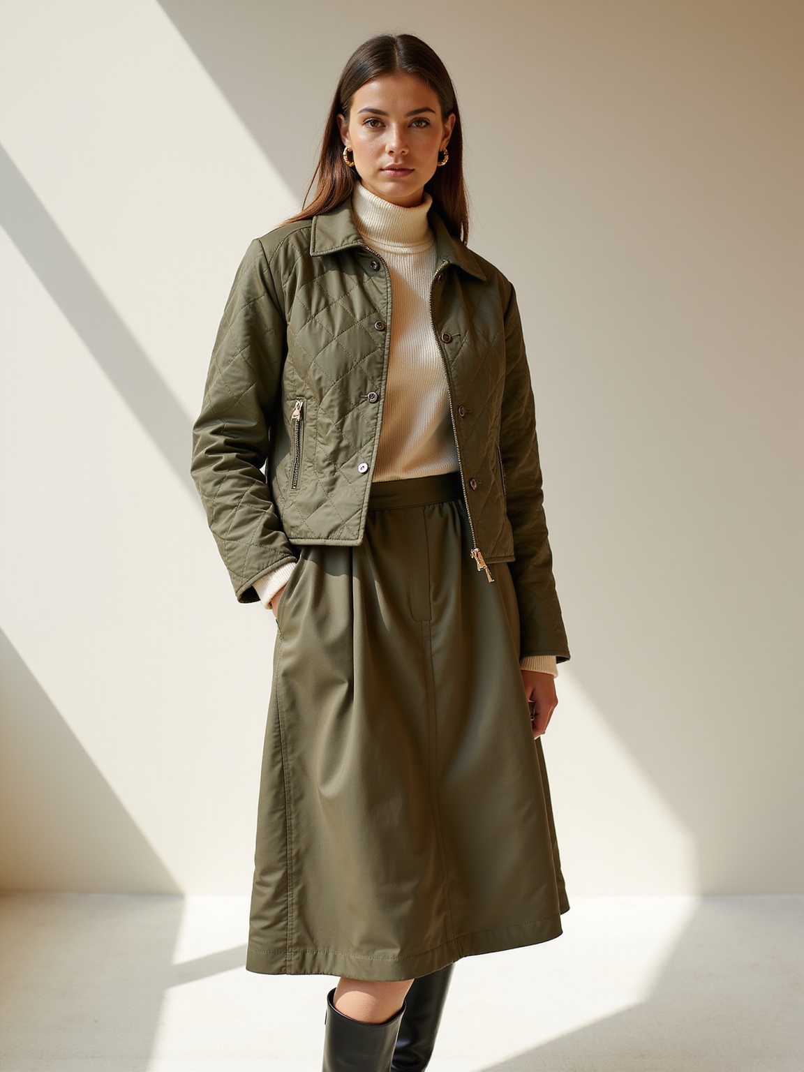 quilted jacket ribboned ponytail