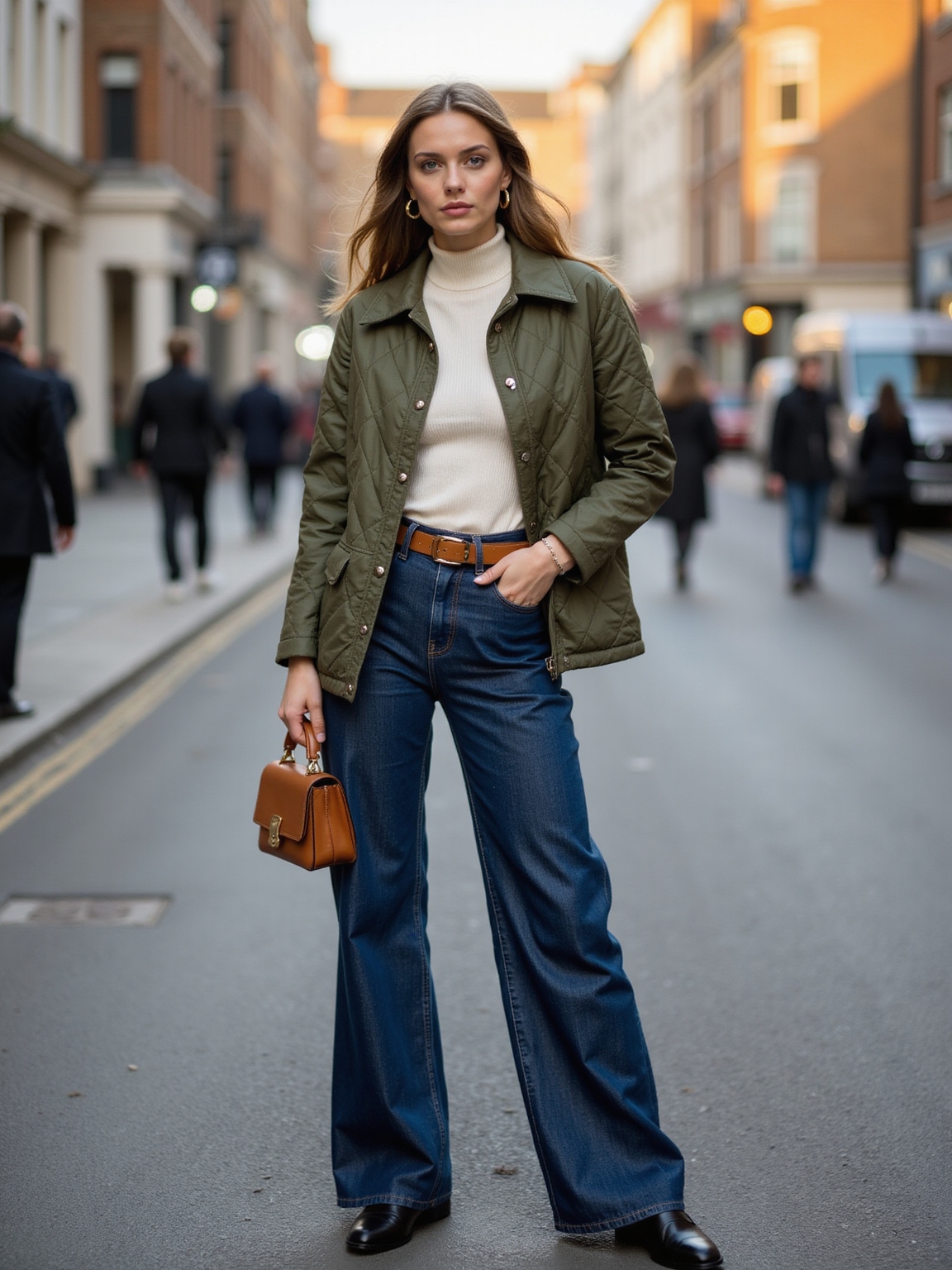 quilted liner wide leg denim