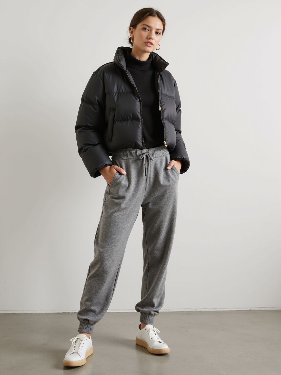 quilted puffer tapered joggers