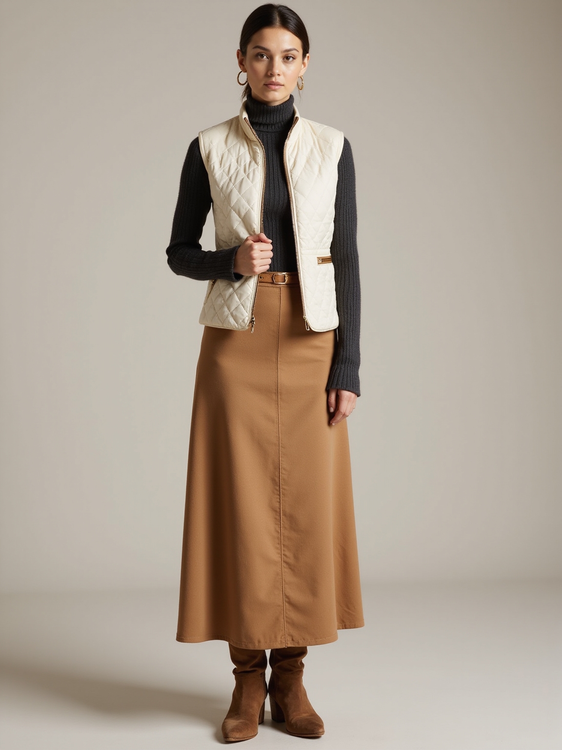 quilted vest a line skirt
