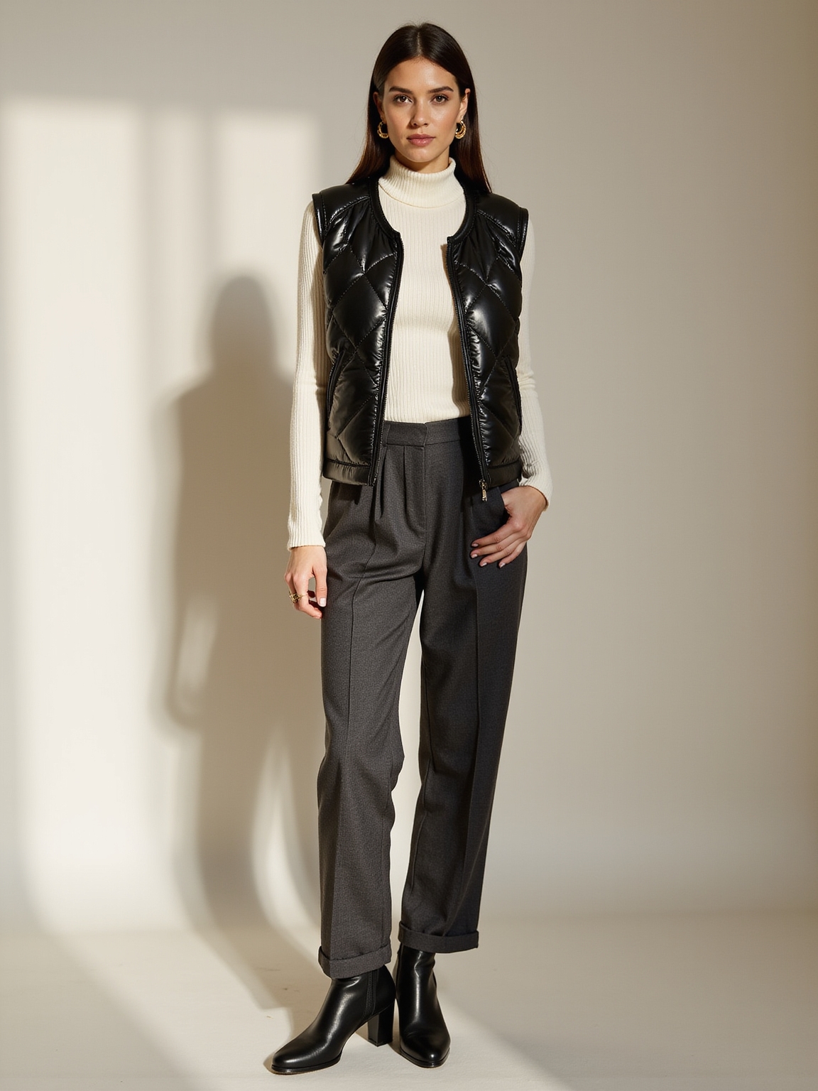 quilted vest over ribbed