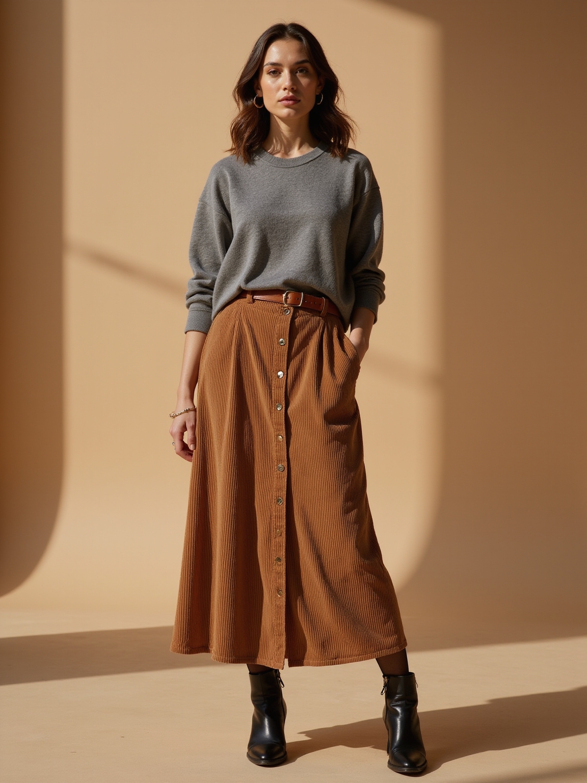 ribbed corduroy skirt ensemble
