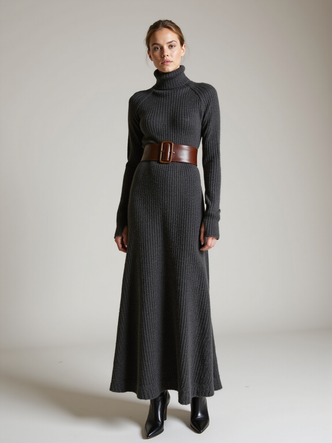 ribbed knit belted maxi