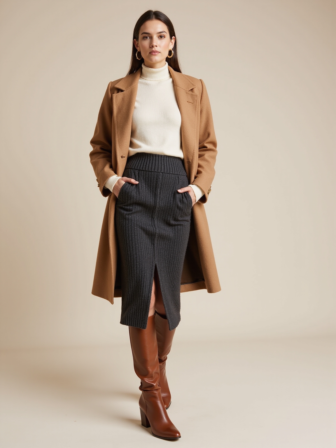 ribbed midi sweater skirt