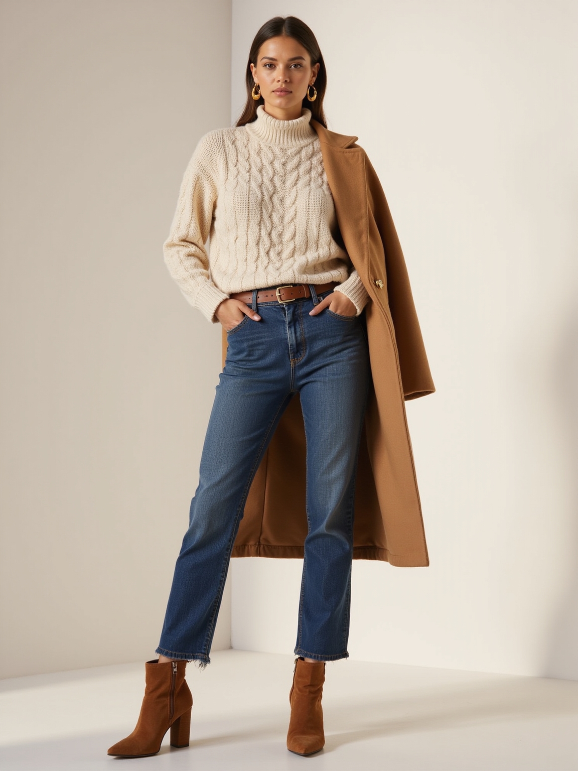 ribbed sweater with straight leg denim