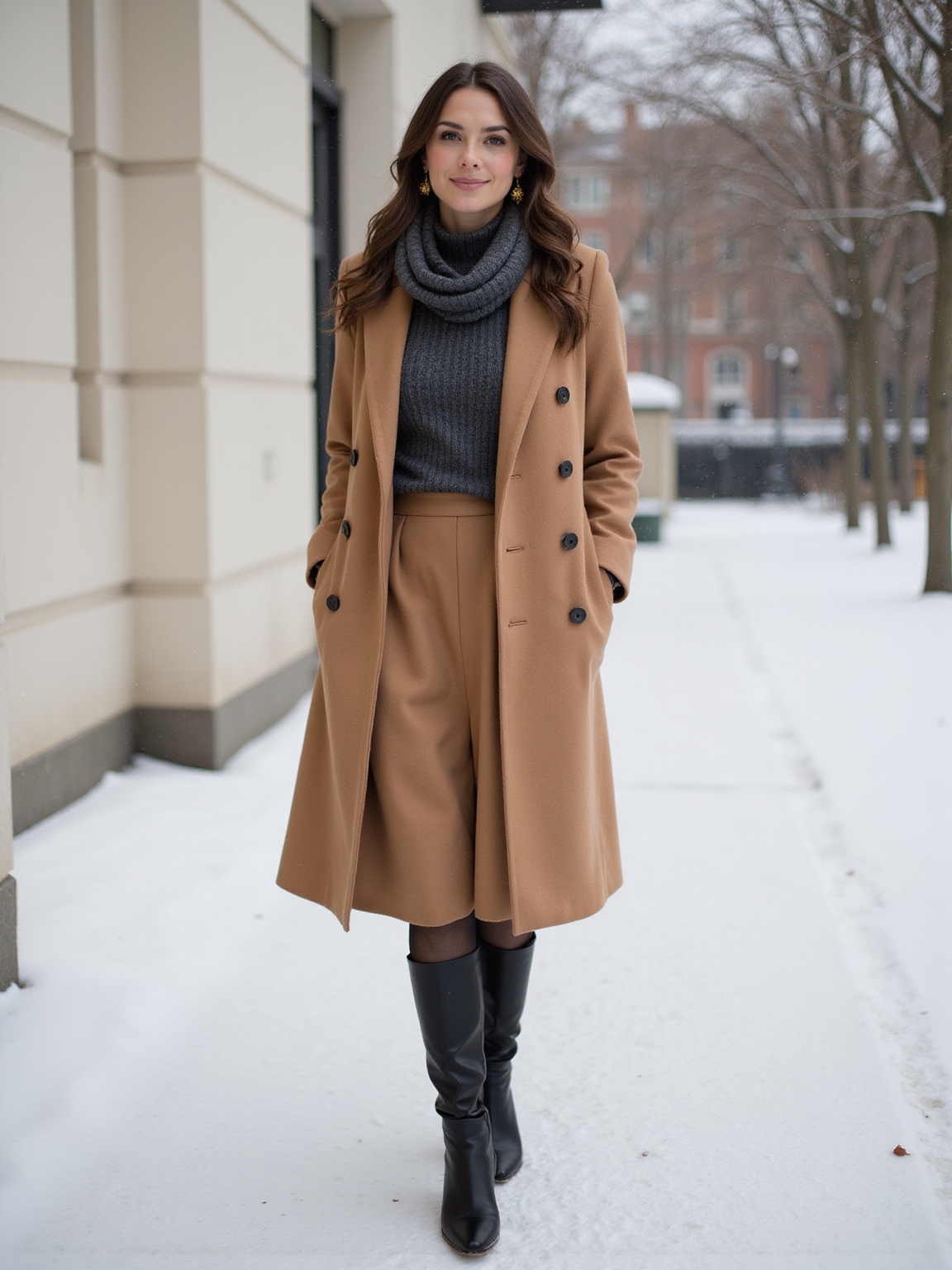 ribbed tights midi skirt ensemble