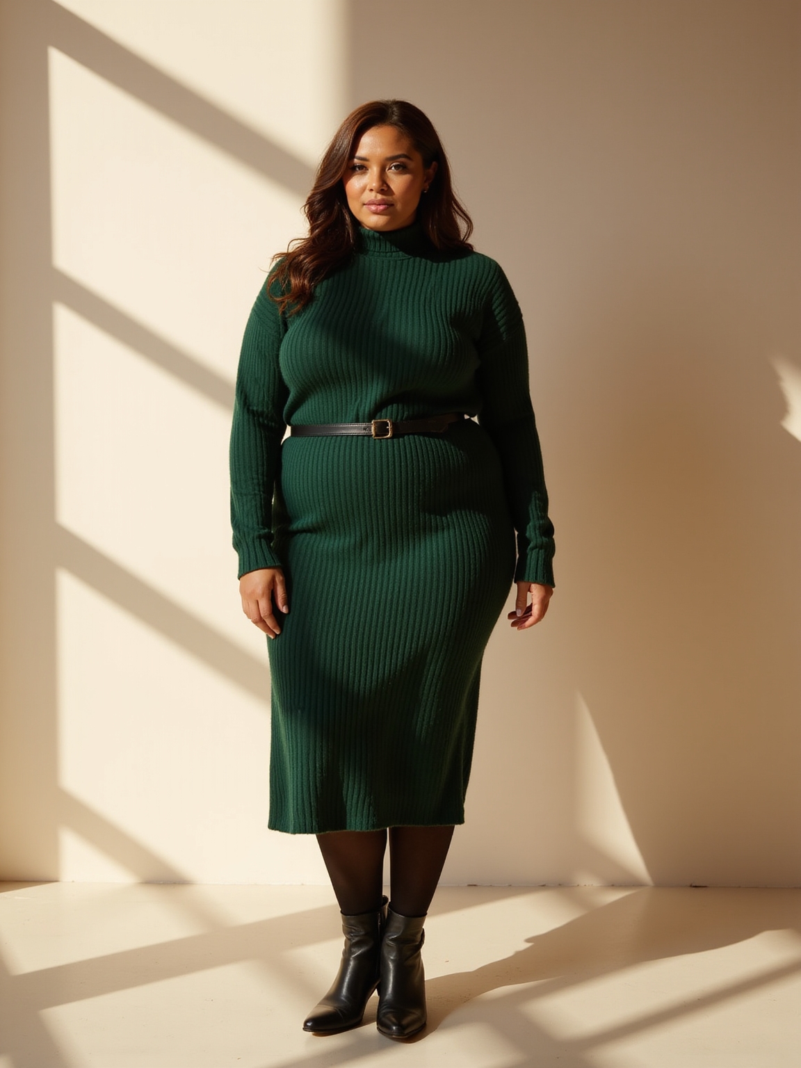 ribbed waist defining sweater dress
