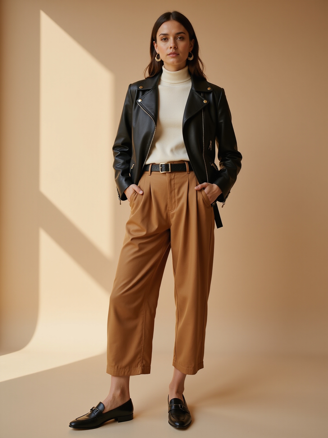 rugged leather relaxed chinos