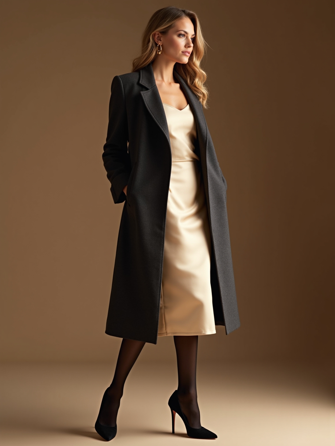 satin bias wool coat