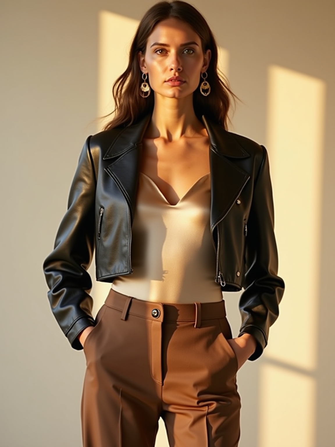 satin camisole beneath leather