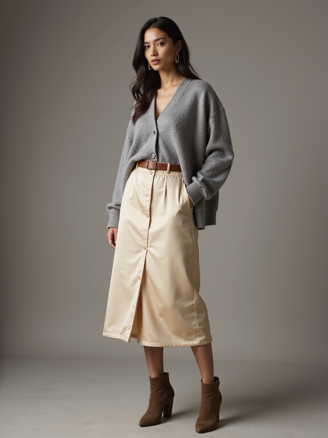satin midi chunky cardigan