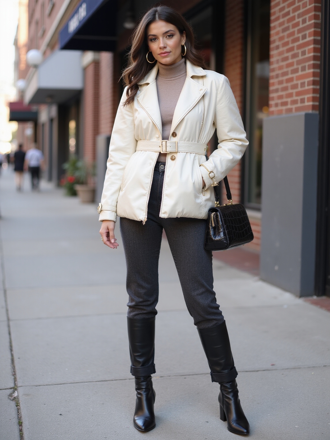satin piped belted puffer elegance