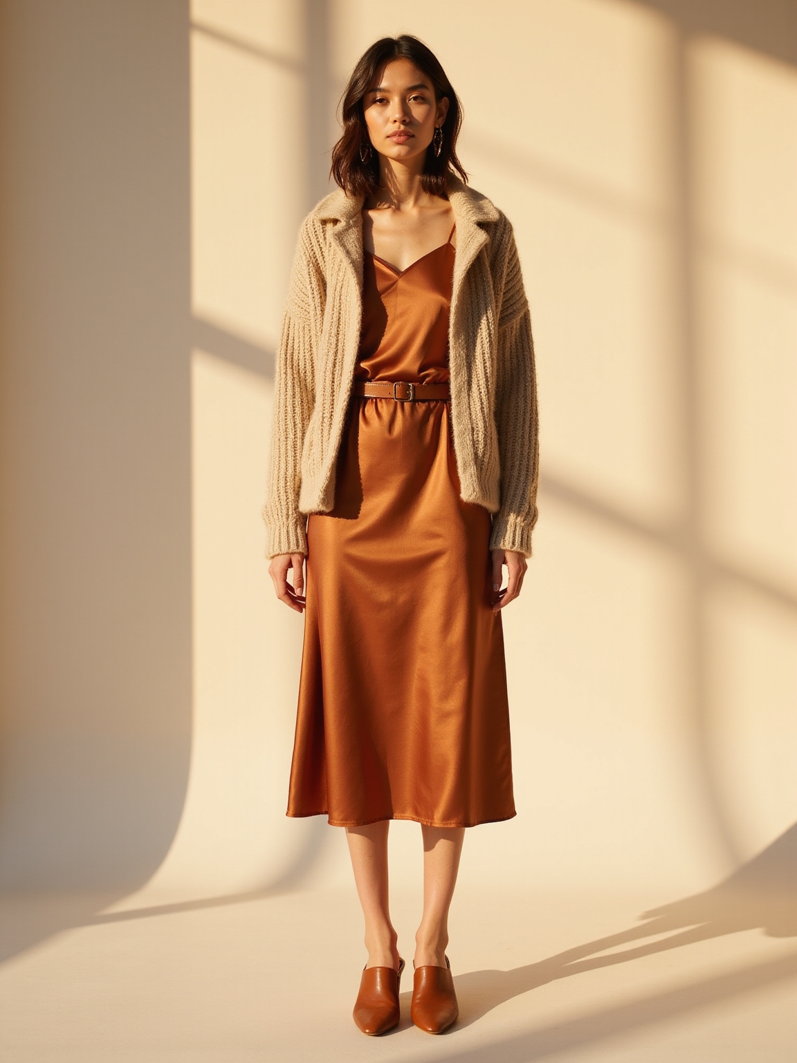 satin skirt chunky cardigan warmth