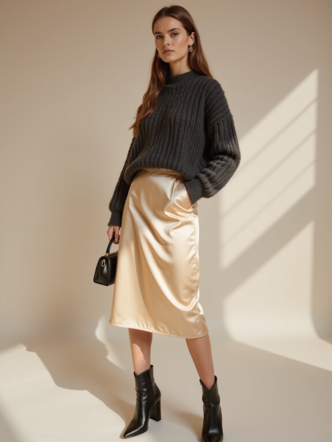 satin skirt chunky knit