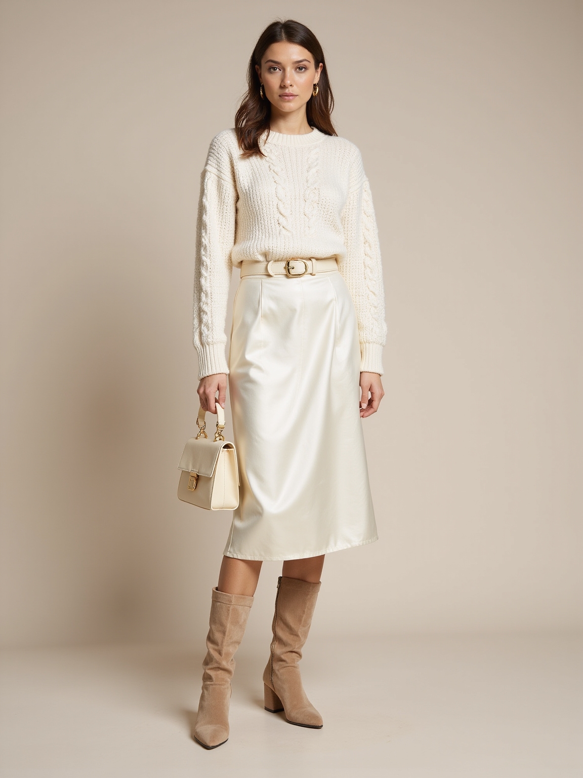 satin skirt oversized sweater