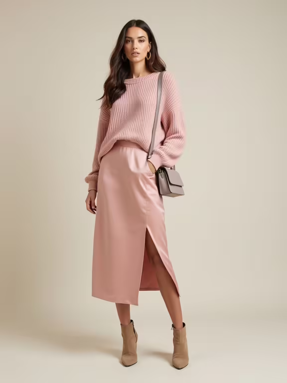 satin skirt with pink knit