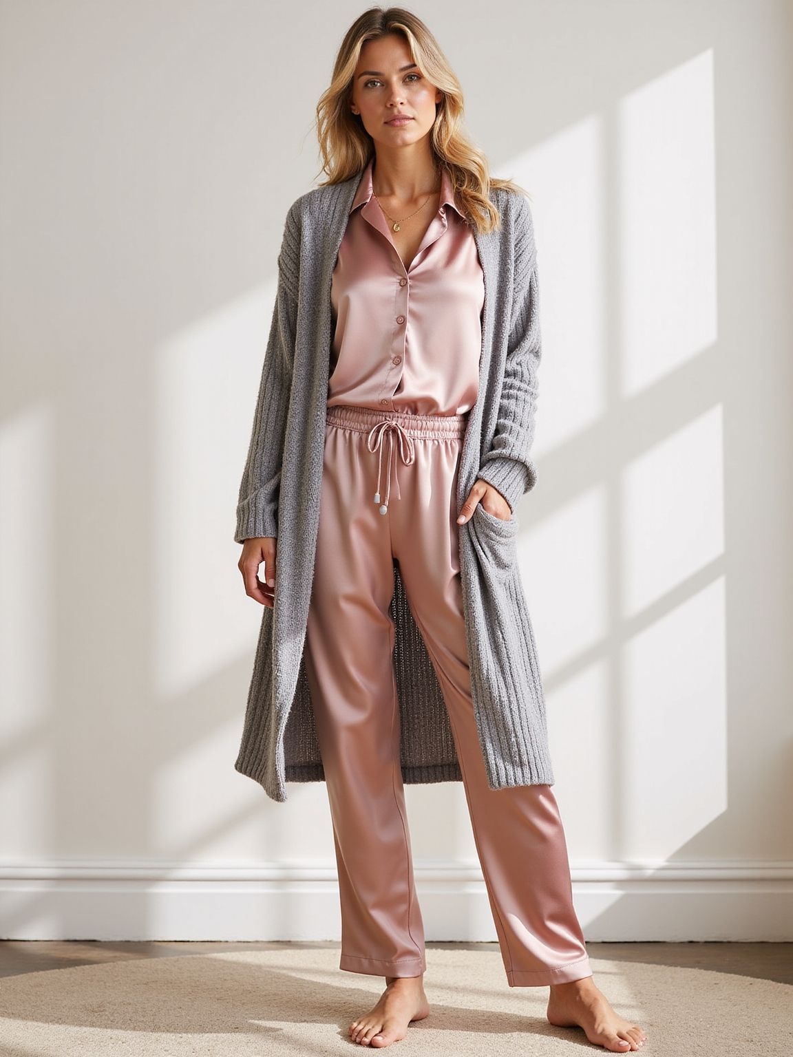 satin sleepwear with knitrobe