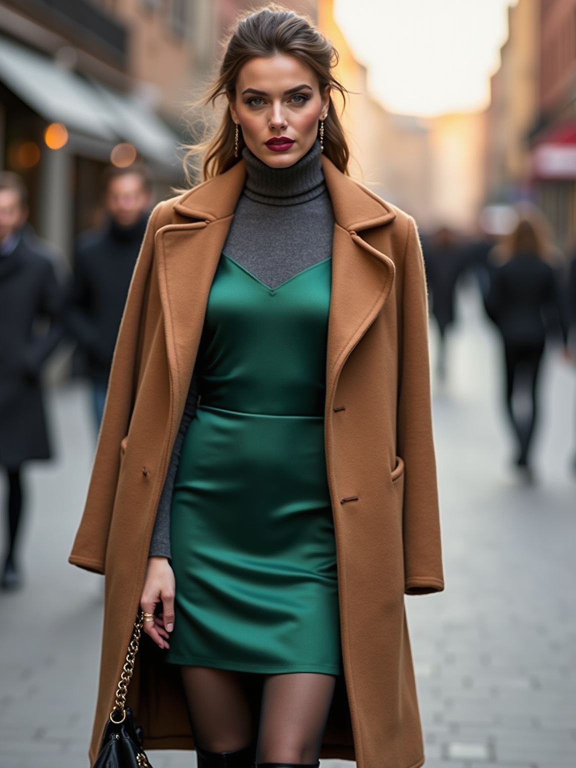 satin slip layered with turtleneck