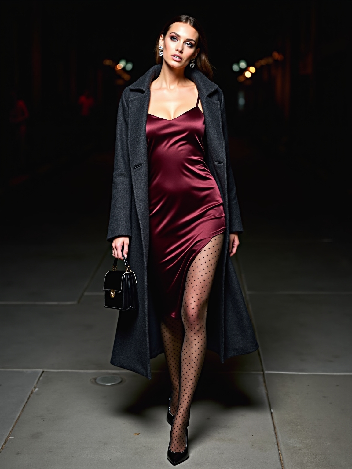 satin slip tights coat