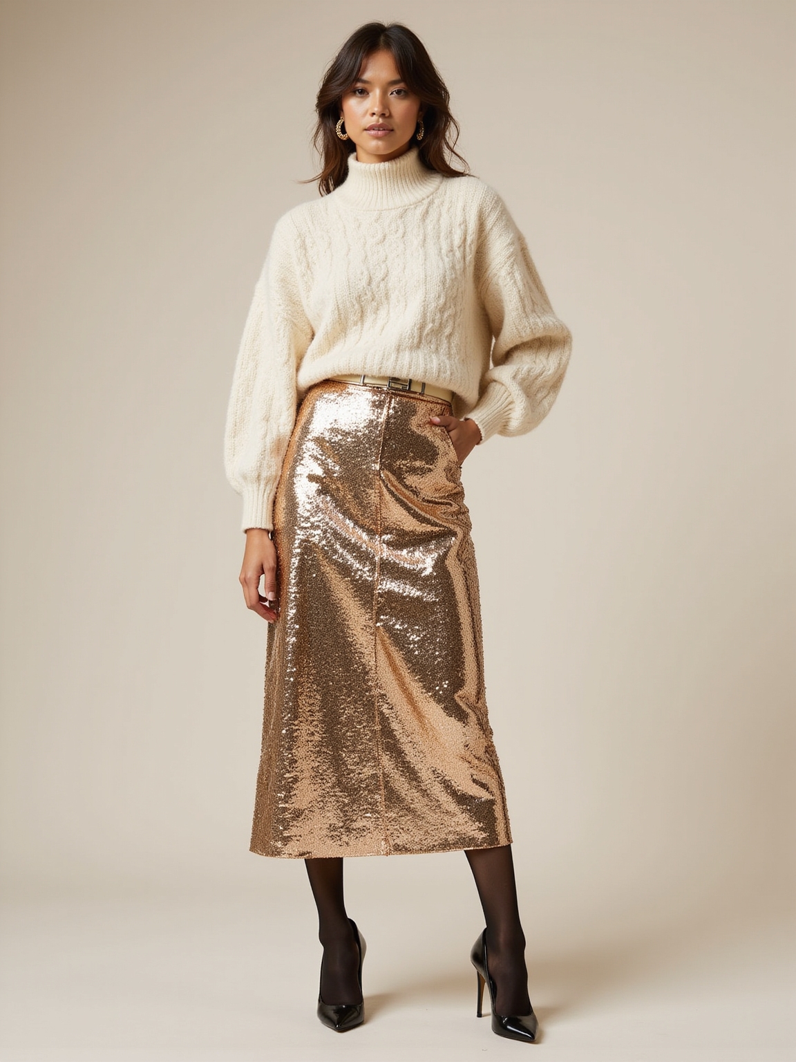 sequin skirt with chunky knit