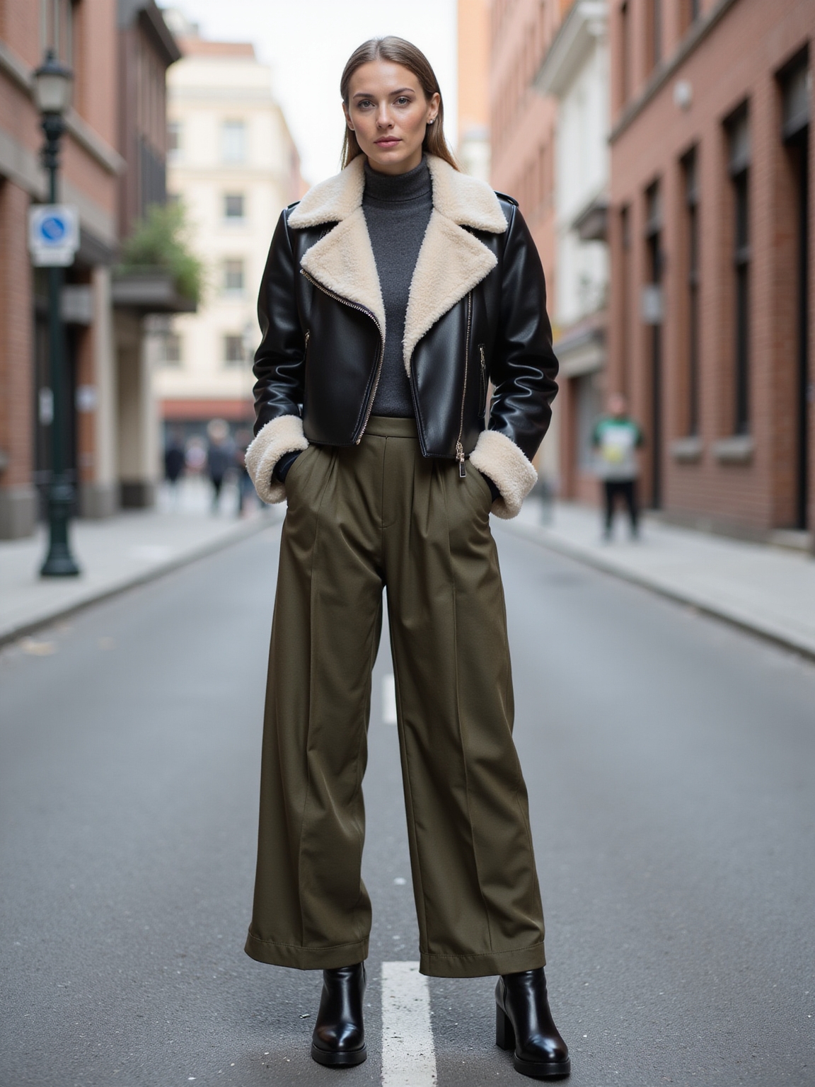 shearling collared moto ensemble